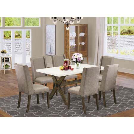 East West Furniture 7 Piece X-Style Rectangular Dining Table Set - Dark Khaki X726FL716-7